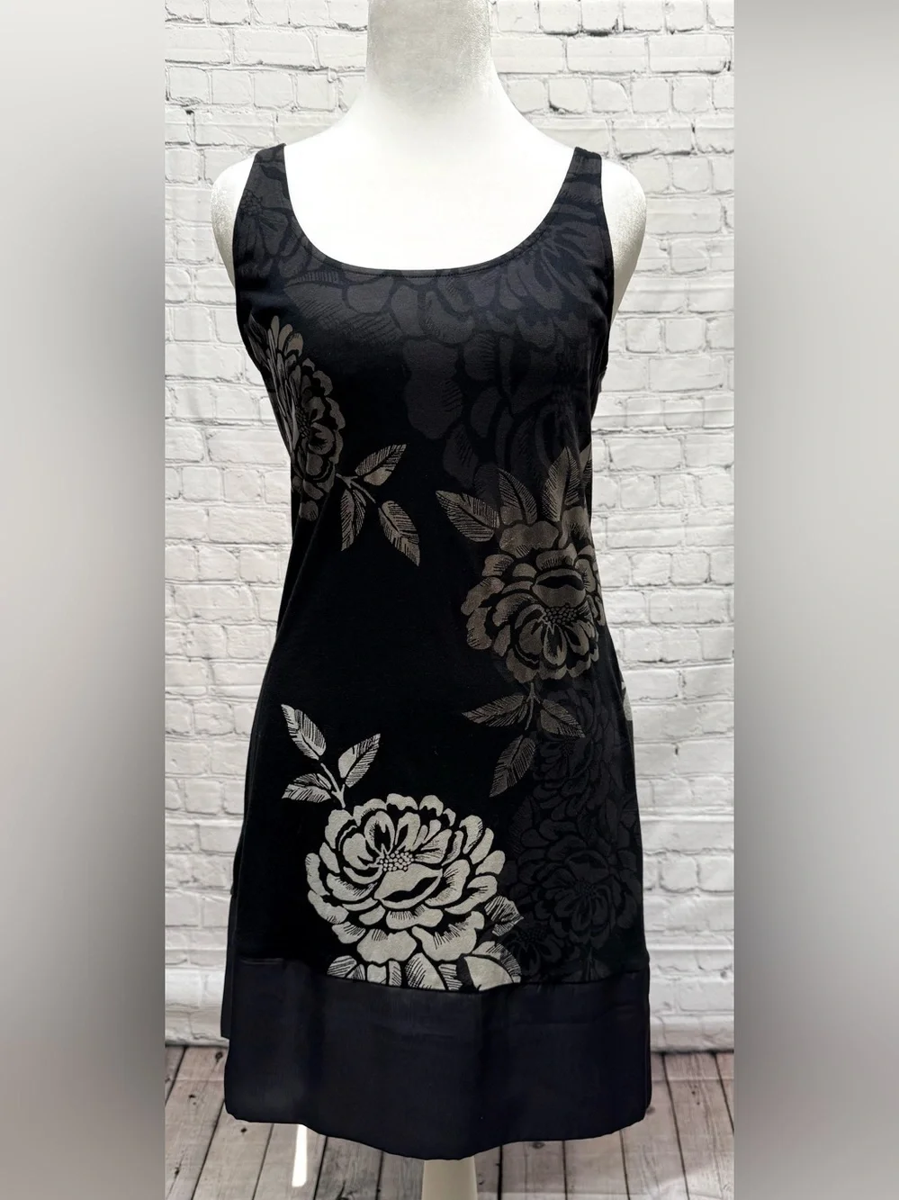 Express Black Tank Dress with Silver Floral Print - Picture 1 of 5
